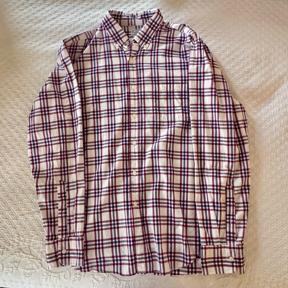 J. Crew Men's Plaid Button-Down Shirt with Red and Navy Checks